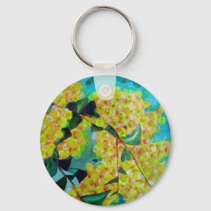 Porte-clés Art australien indigène de fleur d'acacia jaune