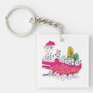 Porte-clés Art de crocodile sauvage dessiné à la main