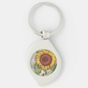 Porte-clés Art de fleur de damas vintage tournesol