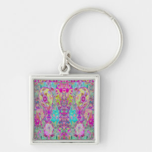 Porte-clés Art de jardin abstrait magenta et aqua psychédéliq