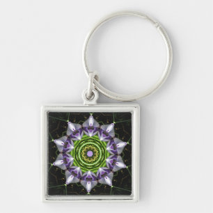 Porte-clés Art de kaléidoscope de mandala floral pourpre