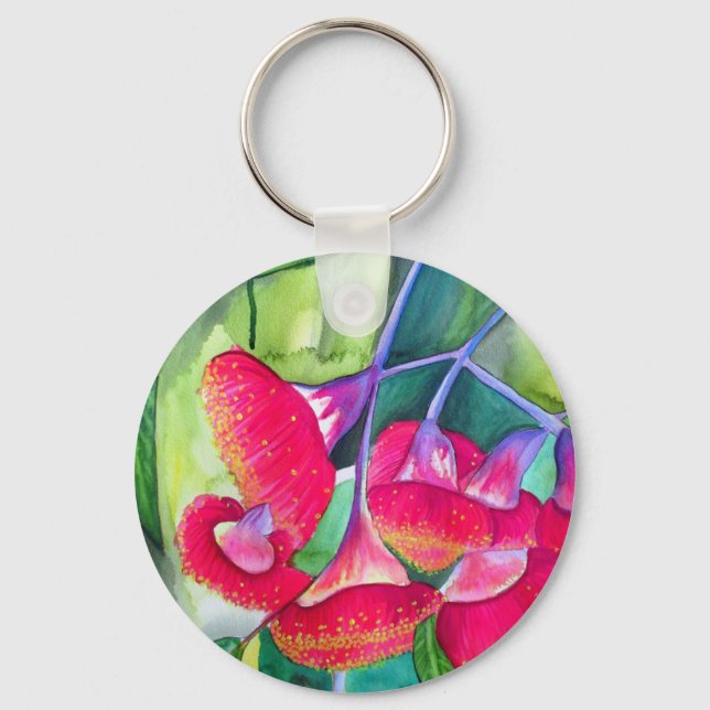 Porte-clés Art de l'aquarelle australienne à fleurs rouges (Recto)