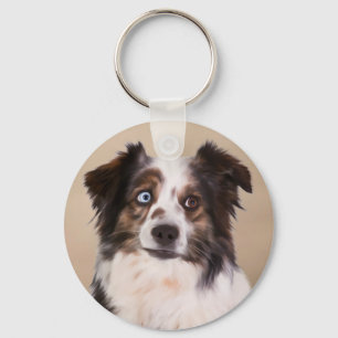 Porte-clés Art de peinture à l'huile de chien berger australi