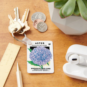 Porte-clés Art de pochette de graines vintage, fleurs d'aster