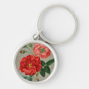 Porte-clés Art de rose rouge antique sur gris