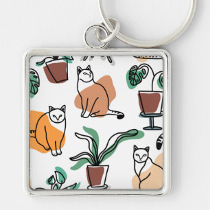 Porte-clés Art de trait dessin chats et fleurs