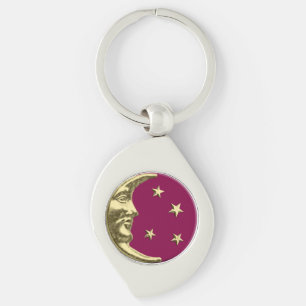 Porte-clés Art Déco Lune et Etoiles - Bourgogne et or