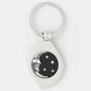 Porte-clés Art déco Lune et étoiles - Noir et Argent