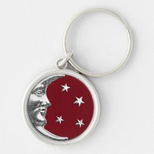 Porte-clés Art Déco Lune et étoiles - Rouge foncé et argent