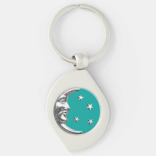 Porte-clés Art Déco Lune et Etoiles - Turquoise & Argent
