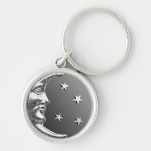 Porte-clés Art Deco Moon and Stars - Grey / Gray and Silver