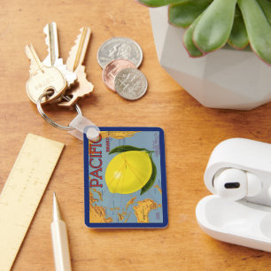 Porte-clés Art d'étiquette de caisse de fruits vintage Citron
