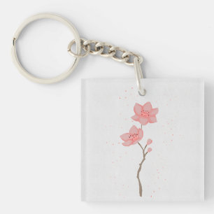 Porte-clés Art floral minimaliste rose Sakura fleur de cerisi