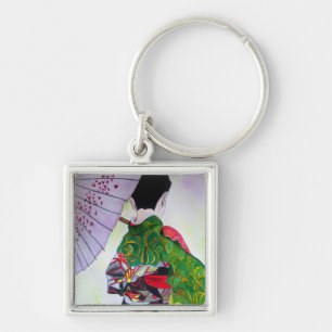 Porte-clés Art japonais Geisha avec kimono et parapluie