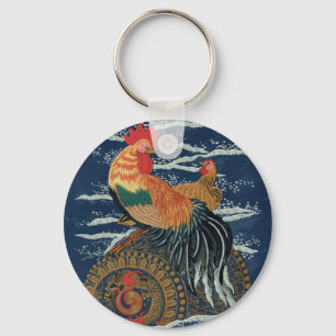 Porte-clés Art japonais vintage représentant un coq dragon