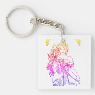 Porte-clés Art nouveau Alphonse Mucha femme fleurs