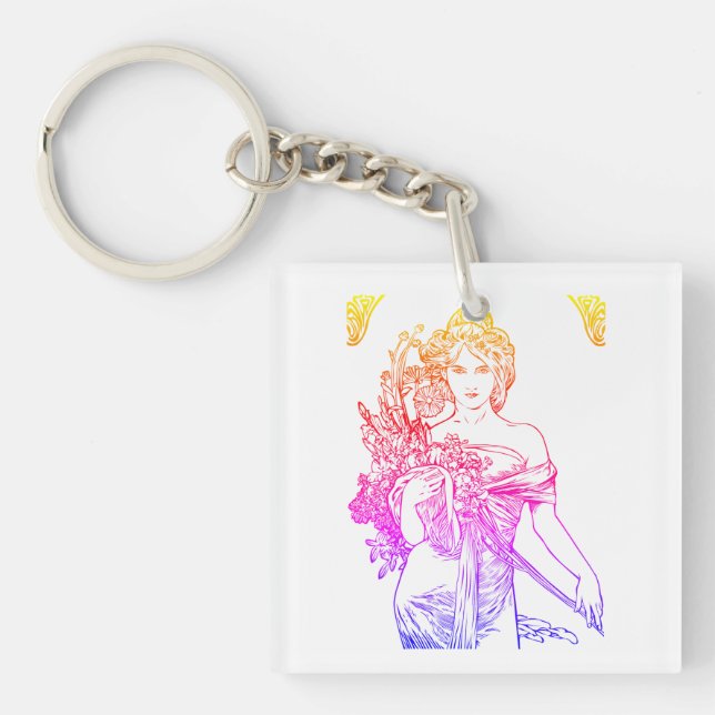 Porte-clés Art nouveau Alphonse Mucha femme fleurs (Devant)