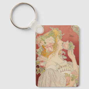 Porte-clés Art Nouveau Belle Époque Dame Roses Livemont