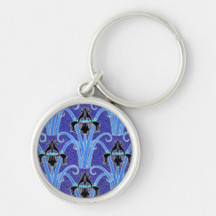 Porte-clés Art nouveau iris fleur noir violet verneuil