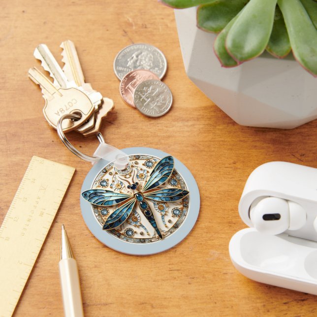 Porte-clés Art Nouveau Libellule Saphirs Élégant Or   (Bureau)