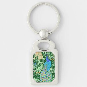 Porte-clés Art Nouveau Peacock Print, Cobalt Blue & Green