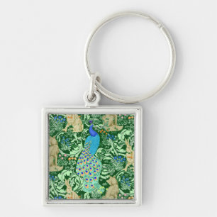 Porte-clés Art Nouveau Peacock Print, Cobalt Blue & Green