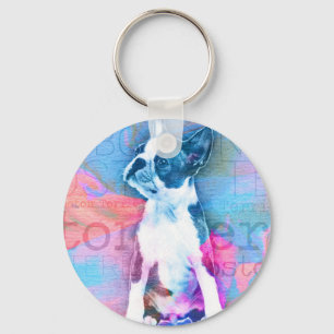 Porte-clés Art numérique d'aquarelle Boston Terrier