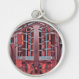 Porte-clés Art numérique de reflet de fenêtres bleu rouge Cop