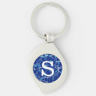 Porte-clés Art vintage de la rivière blanche marbrée bleue