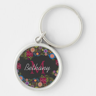 Porte-clés Assez Orné Motif Floral Foncé Personnalisé