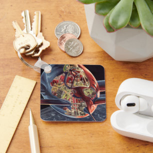 Porte-clés Astronaute de la science-fiction vintage Rocket