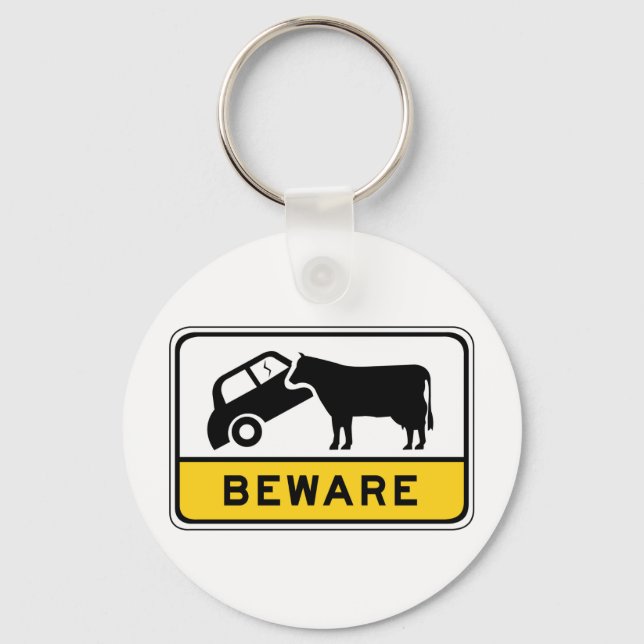 Porte-clés Attention aux vaches, Signal d'avertissement de tr (Recto)