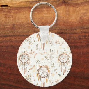 Porte-clés Attrape-rêves plumes Boho crème