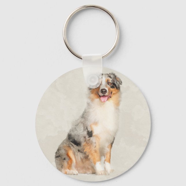 Porte-clés Australian Shepherd - Aquarelle bleu Merle (Recto)