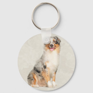 Porte-clés Australian Shepherd - Blue Merle Watercolor