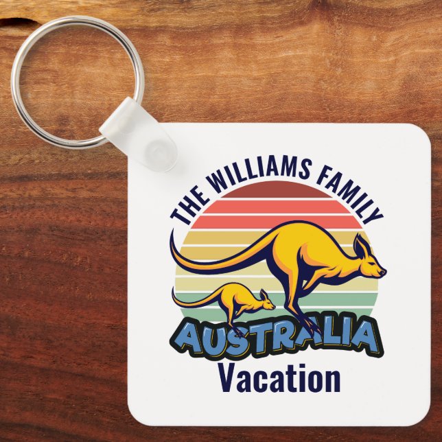 Porte-clés Australie Voyage Cute Kangaroo Sunset Custom (Recto)