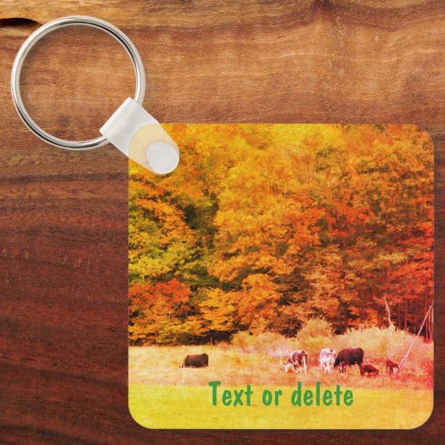 Porte-clés Automne Feuilles Vaches Champ Nature Personnalisée (Recto)