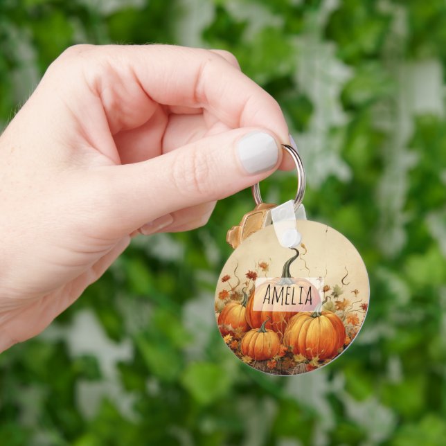 Porte-clés Automne Rustique Orange Citrouille (main)