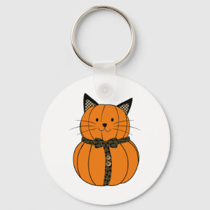 Porte-clés Automne Thanksgiving Cutest Citrouille Chat Face W