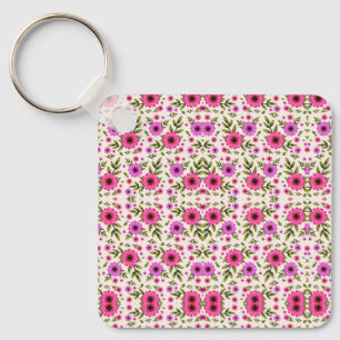 Porte-clés avec un motif floral rose répétitif 