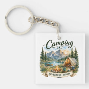 Porte-clés Aventure de camping au lac de montagne sauvage 