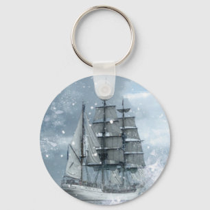 Porte-clés aventure hiver tempête de neige vintage bateau pir