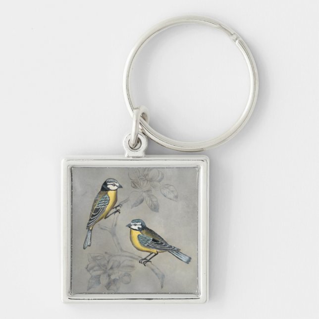 Porte-clés Aviaire argenté | Couple d'oiseaux (Devant)