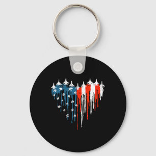 Porte-clés Avion Jet Coeur Rouge Blanc Bleu Américain Drapeau