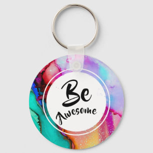 Porte-clés Awesome rose et turquoise Aquarelle Abstraite