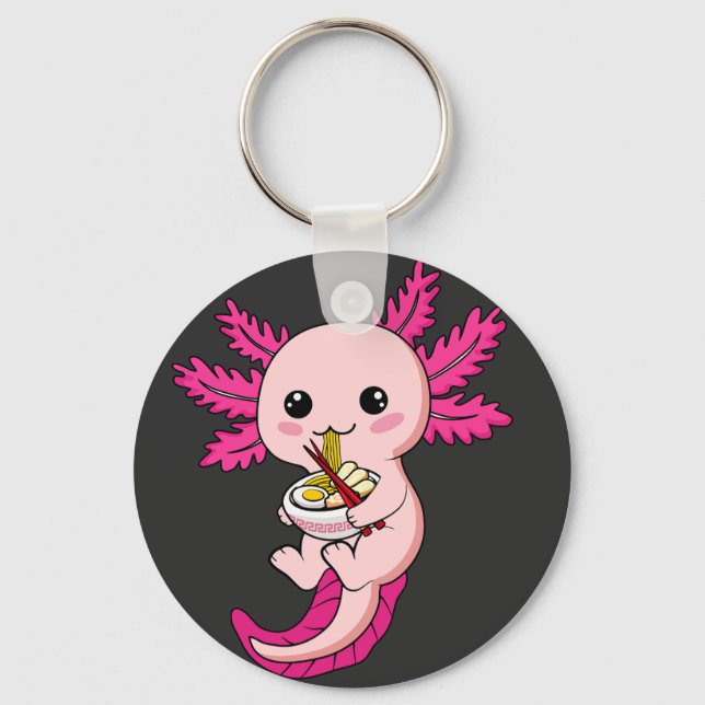 Porte-clés Axolotl Manger Ramen nouilles Kawaii Anime Button (Recto)