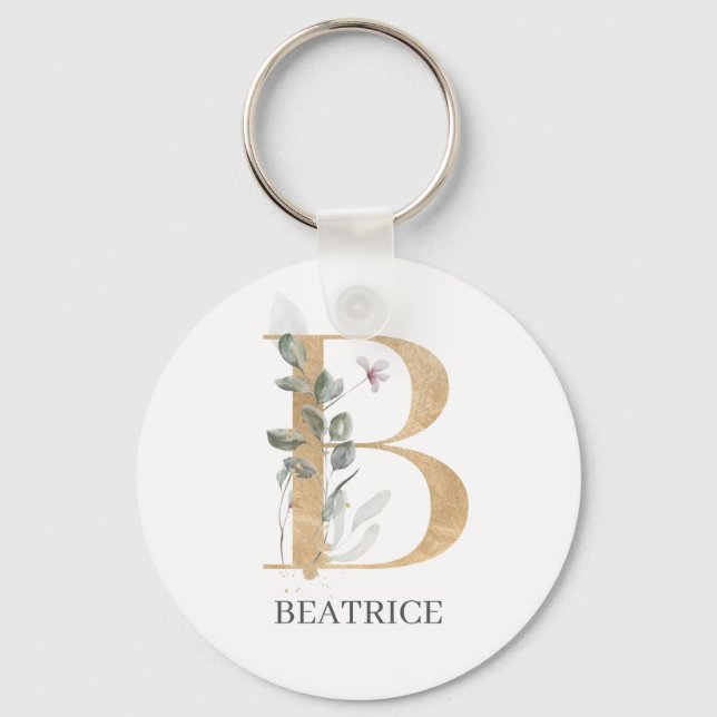 Porte-clés B Monogramme Floral Personnalisé (Recto)
