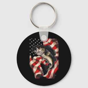 Porte-clés B Pêche Drapeau Américain 4 juillet Pêcheur