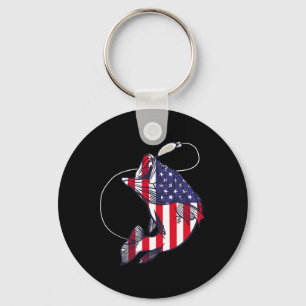 Porte-clés B Pêche Poisson Drapeau Américain Patriotique Quat