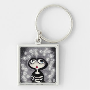 Porte-clés B&W Pop Surréalisalism Hoded Doll & Pearls
